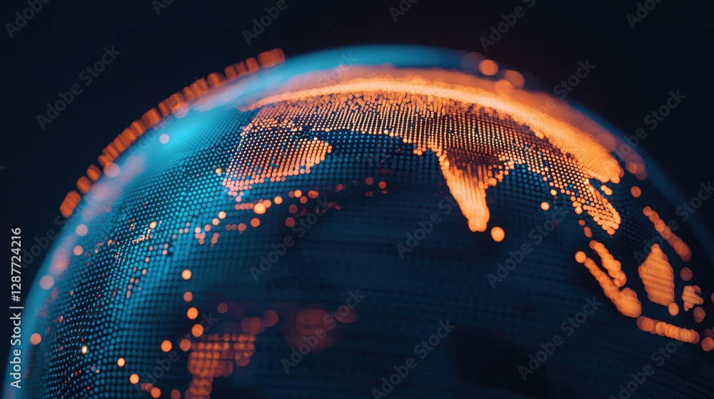 Poster cloud storage globalization communication network digital globe with glowing network connections and