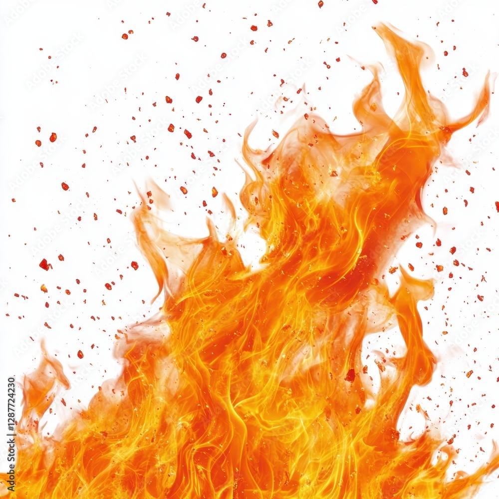 Poster intense orange flames dancing against a white background creating a dynamic and fiery abstract compo