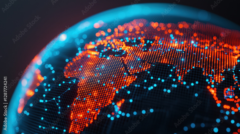 Poster cloud storage globalization communication network digital globe with glowing network connections and