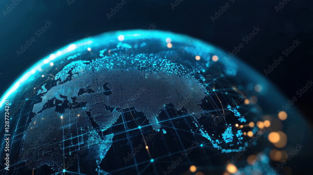 Poster cloud storage globalization communication network digital globe with glowing connections and data po