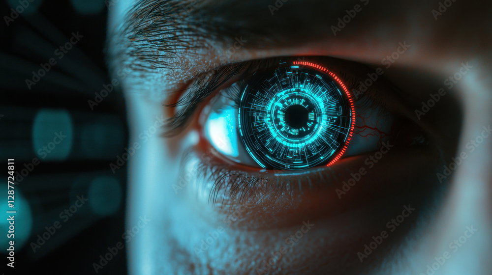 Poster cloud storage globalization communication network futuristic eye with digital interface and glowing 