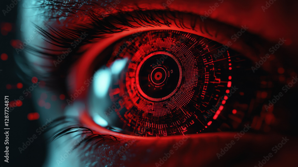 Aufkleber cloud storage globalization communication network red digital eye with intricate patterns and glowin