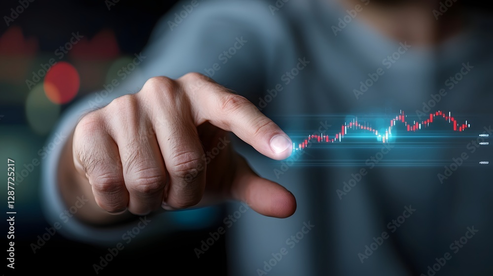 Aufkleber businessman touching a high tech financial dashboard featuring interactive holographic graphs data c