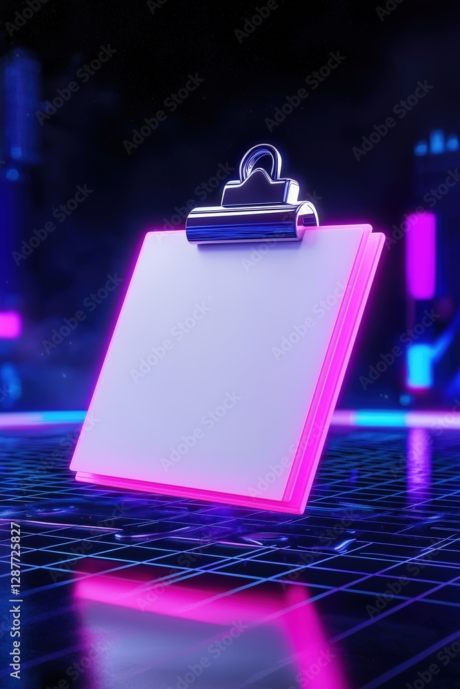 Poster clipboard on a grid with neon lighting the image shows the possibilities of data management in a mod
