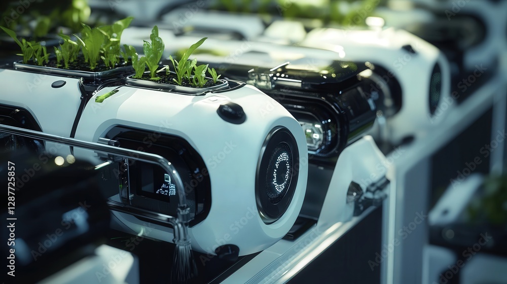 Aufkleber farm powered entirely by automation, where robots manage the system from planting to harvesting with
