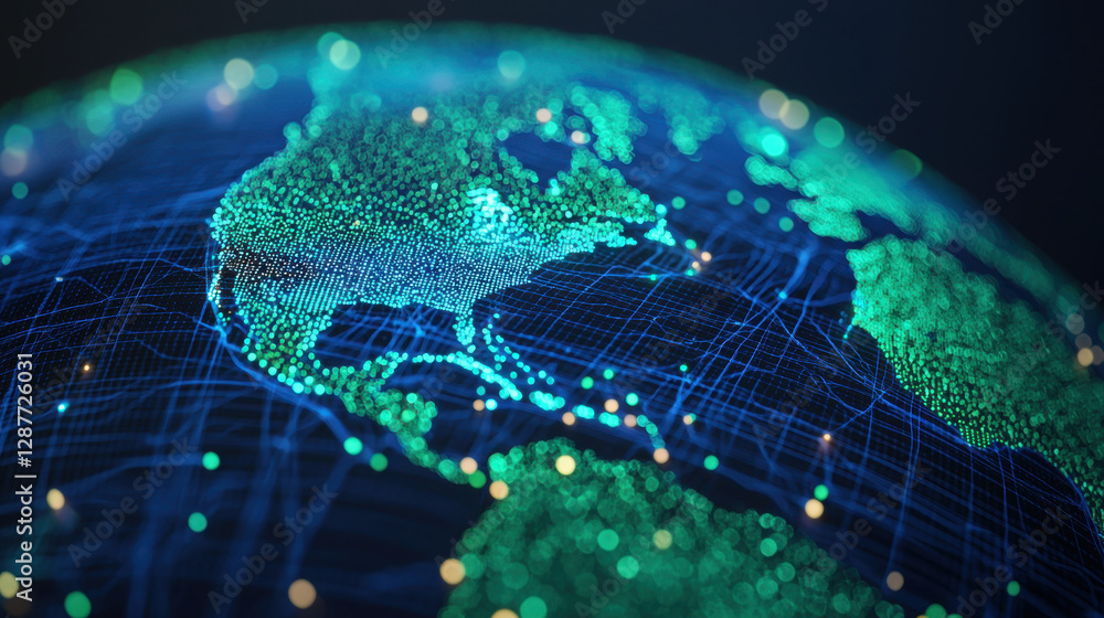 Poster cloud storage globalization communication network digital globe with glowing network connections and