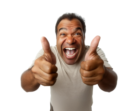 Happy person giving thumbs up with joy.