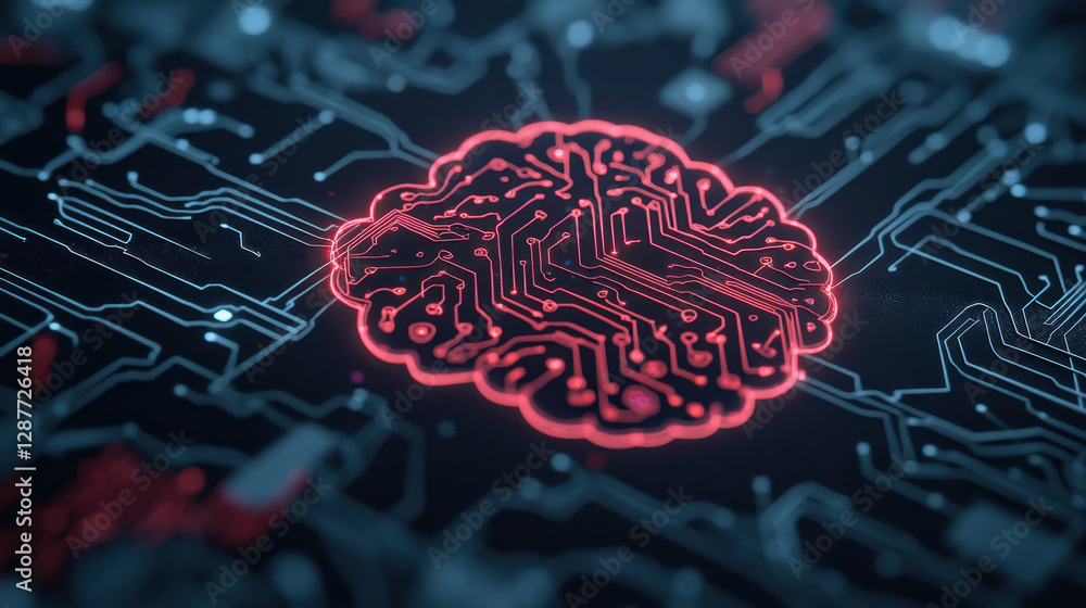 Poster cloud storage globalization communication network digital brain with circuit patterns, symbolizing t