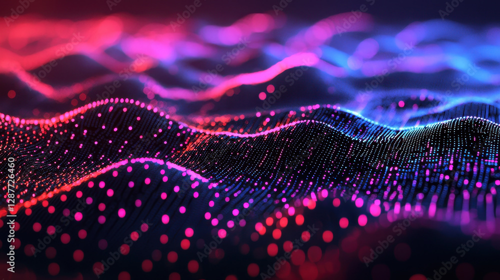 Poster cloud storage globalization communication network digital waves in vibrant colors create mesmerizing