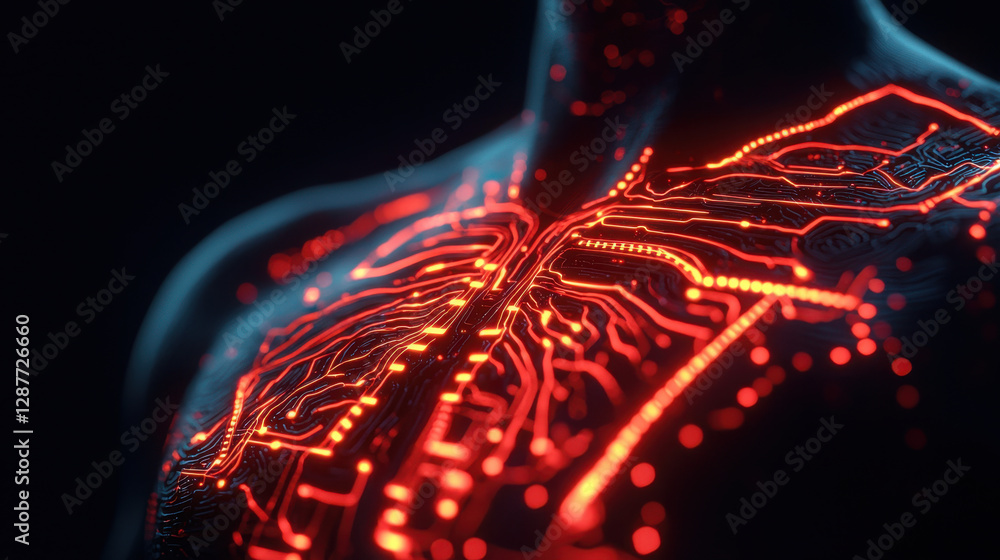 Aufkleber cloud storage globalization communication network futuristic human body with glowing circuit pattern