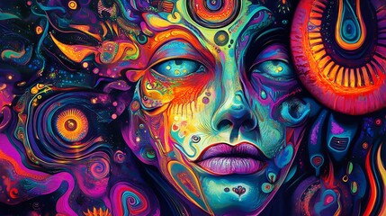 Vibrant Psychedelic Portrait: A Kaleidoscope of Colors and Forms