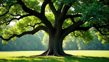 Obraz premium Majestic oak tree with bold curls and whorls in its bark, natural, trees