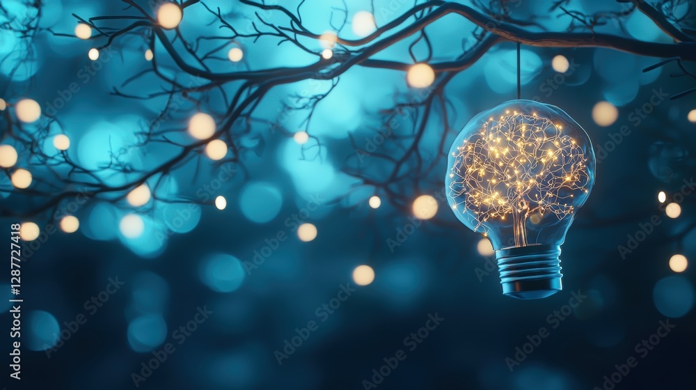 Poster a human brain intricately rendered in 3d, with glowing nodes and pathways, representing the complexi
