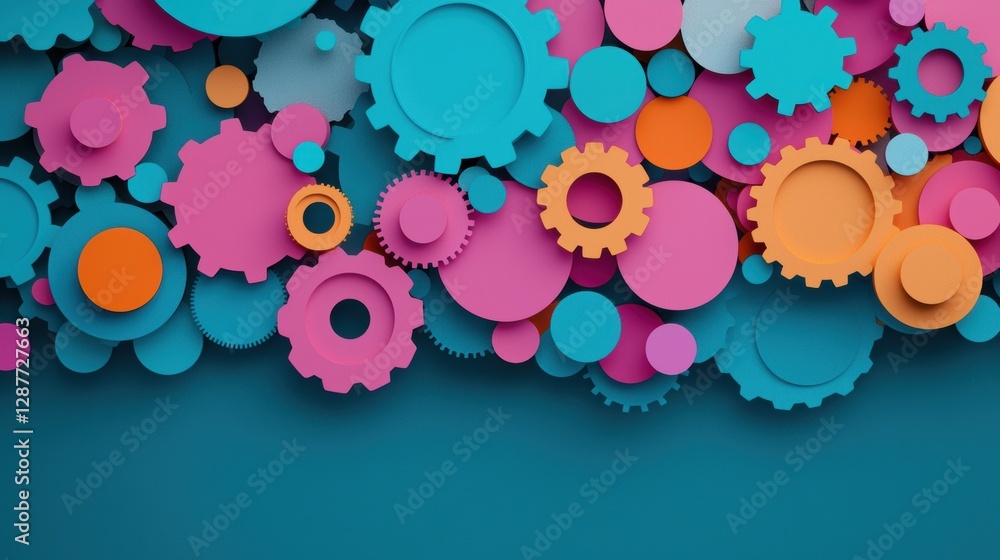 Poster abstract background with gears of different sizes and colors, representing the dynamic and interconn
