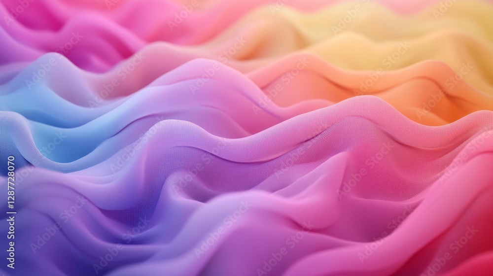 Fototapete waves of colorful fabric in gradient hues with soft flowing textures. abstract and vibrant art conce