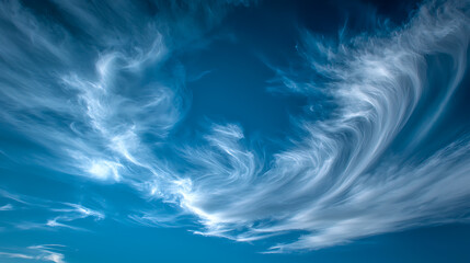 Swirling White Clouds in a Vibrant Blue Sky