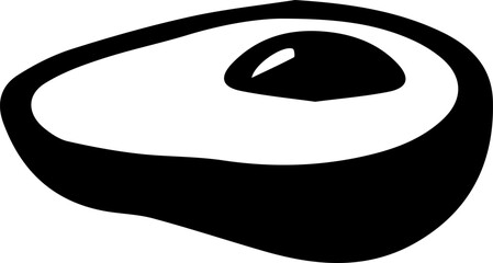 Black avocado cut in half icon. There is a pellet in the middle.