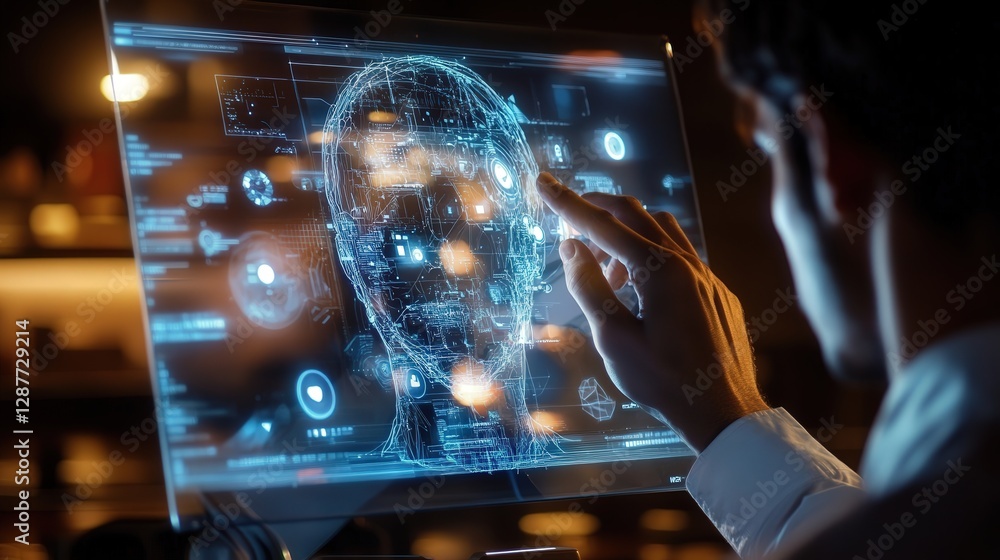 Poster transparent touchscreen monitor with integrated ai features.