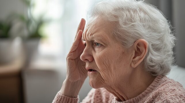 Dementia symptoms in an elderly person unable to recognize a familiar voice. Featuring confusion and forgetfulness