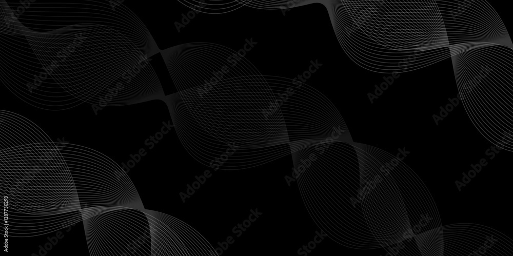 Poster abstract black background with golden line. modern template abstract design flowing particles digita