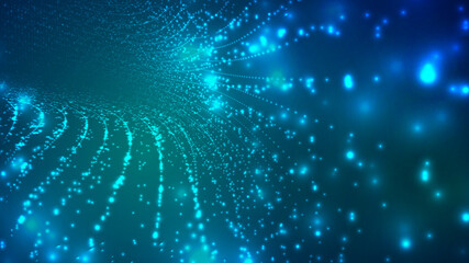 Abstract background of bright glowing particles and paths.