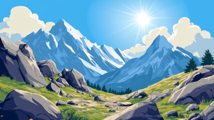 Alpine Landscape Path Sunny Day