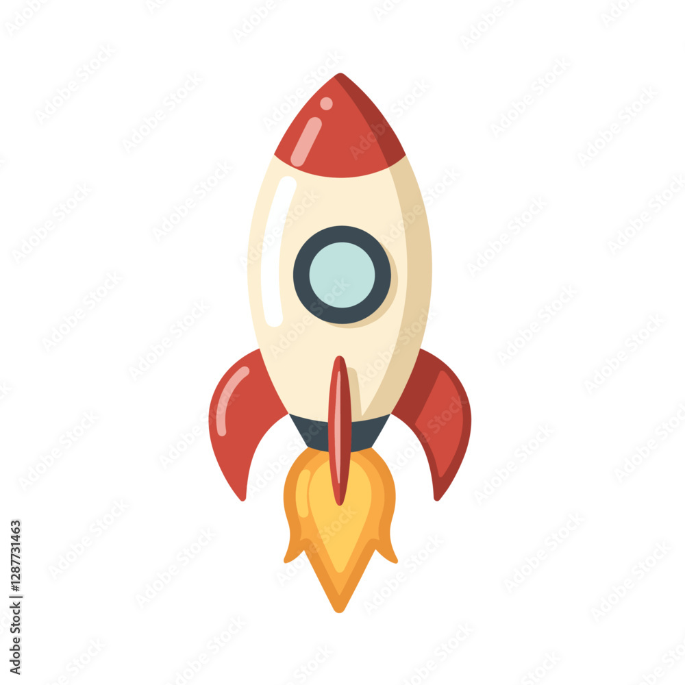 Poster a vibrant vector illustration of a rocket ship with a blend of modern design and retro-inspired char