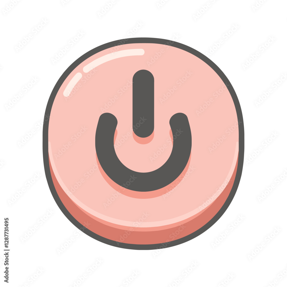 Poster pink round power button icon with grey symbol simple flat design vector graphic great for website or