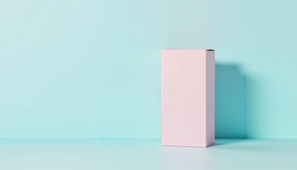 Minimalist tuck end box mockup on pastel blue surface, clean design