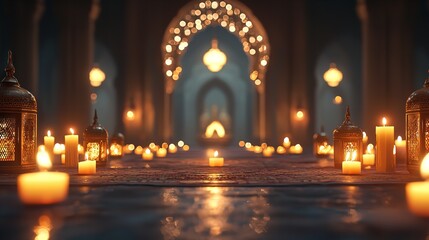 Golden Candlelight in a Tranquil Arabian Palace with Warm Ambiance

