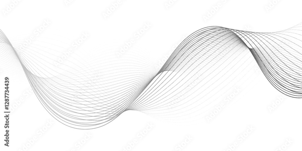 Aufkleber Abstract grey, white smooth element swoosh  modern stream wave with line. Wave flowing line stripes on white isolated background. Digital frequency track equalizer stylized line art design