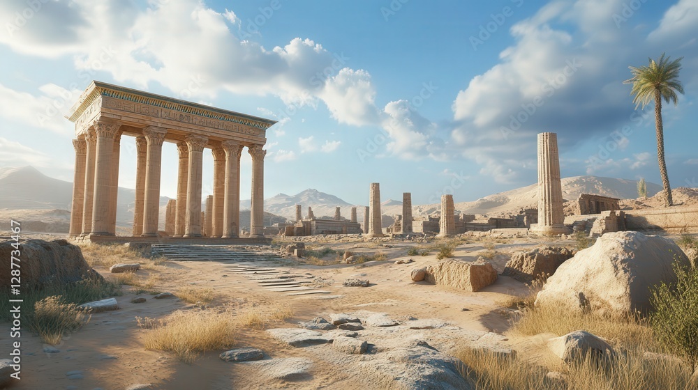 Poster ai system generating realistic 3d models of ancient ruins from historical data, offering immersive v