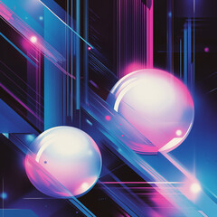 Futuristic Abstract Background with Neon Spheres and Geometric Lines