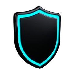 Blue neon shield digital security 3d icon on transparent background