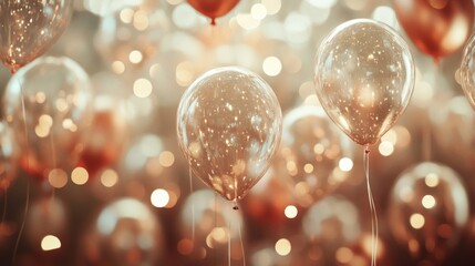 Rose Gold and Transparent Balloons with Sparkling Lights