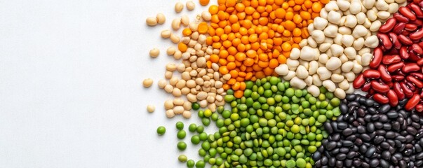 Fototapeta premium Assorted Colorful Legumes and Pulses on a Light Background