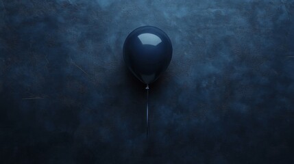 Single Black Balloon on Dark Blue Textured Background