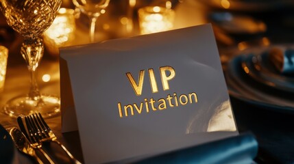 Elegant VIP invitation displayed on a beautifully set dinner table during a luxurious evening event