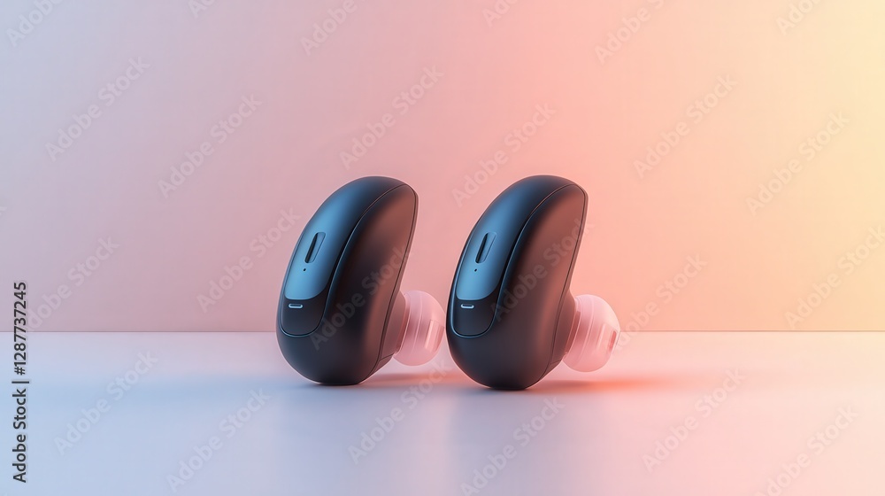 Poster ai-powered hearing aid that adjusts sound levels based on ambient noise, ensuring optimal hearing an