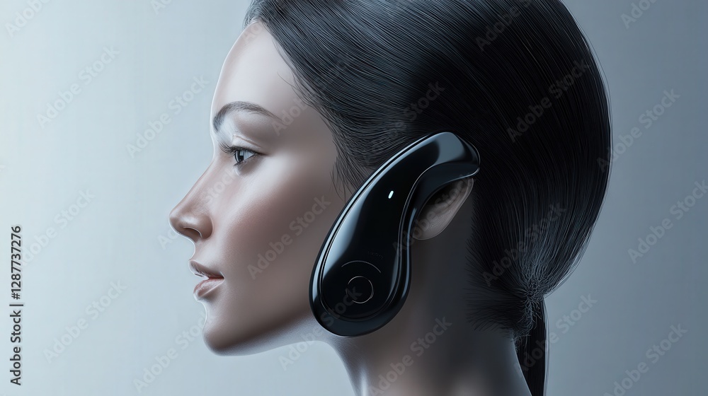 Poster ai-powered hearing aid that adjusts sound levels based on ambient noise, ensuring optimal hearing an