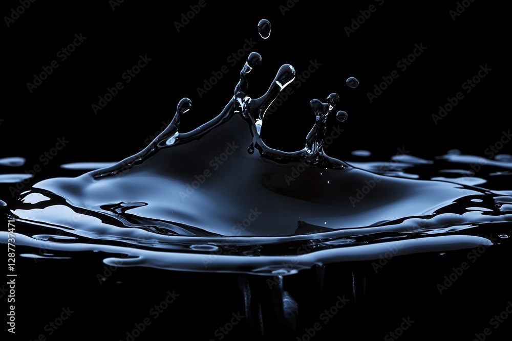 Poster captivating close up of a water splash with droplets against a dark backdrop showcasing fluid dynami