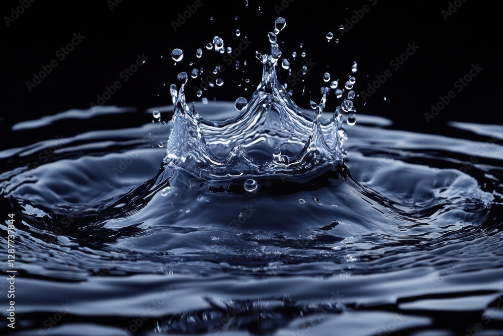 Poster captivating water splash crown formation against dark background creating a mesmerizing liquid sculp