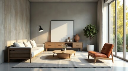Modern Minimalist Living Room Interior Design with Wooden Accents and Natural Light