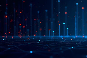 Abstract digital data visualization with red and blue dots on a dark background