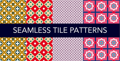Seamless Tile Patterns Set Colorful Vector Illustration 