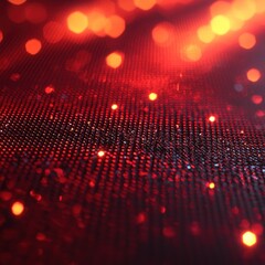 Fototapeta premium Red glowing dots on grid, shimmering bokeh lights in background. Web template use