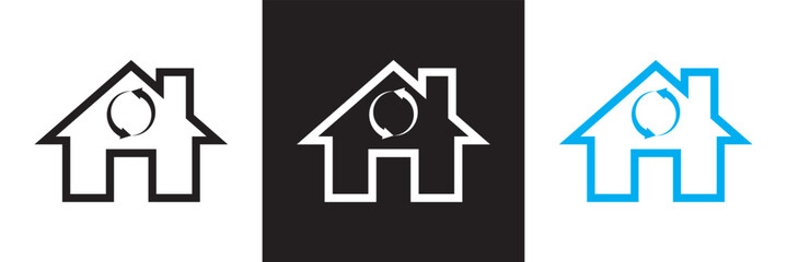House renovation icon, simple update home design pictogram vector for app logo ads web webpage button UI  elements . Isolated on white and black background. Vector illustration. EPS 10