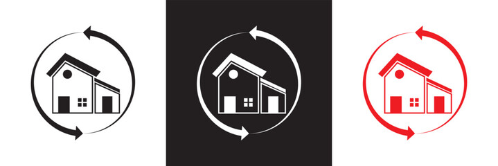 House renovation icon, simple update home design pictogram vector for app logo ads web webpage button UI  elements . Isolated on white and black background. Vector illustration. EPS 10