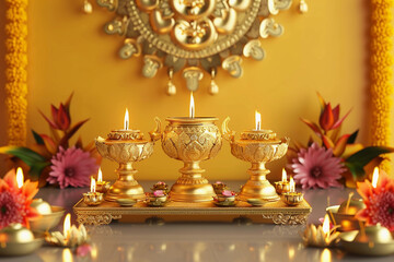 Greeting card with holiday composition for happy Akshaya Tritiya