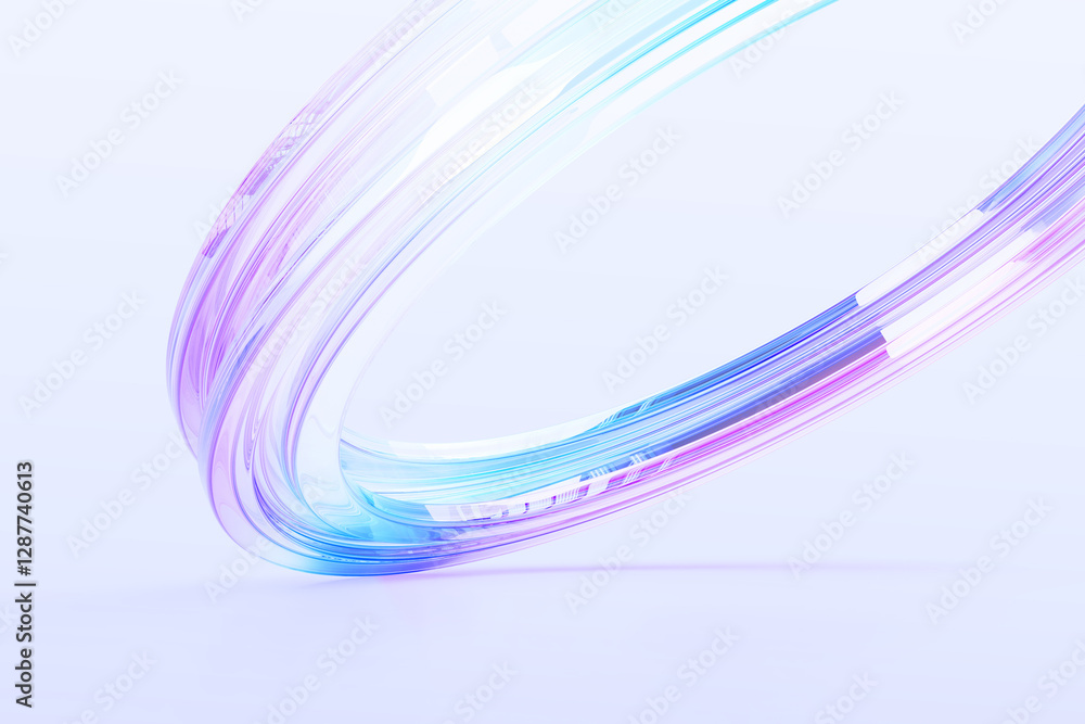 Poster abstract 3d macro background with glass holographic transparent circle render. crystal ring with rai